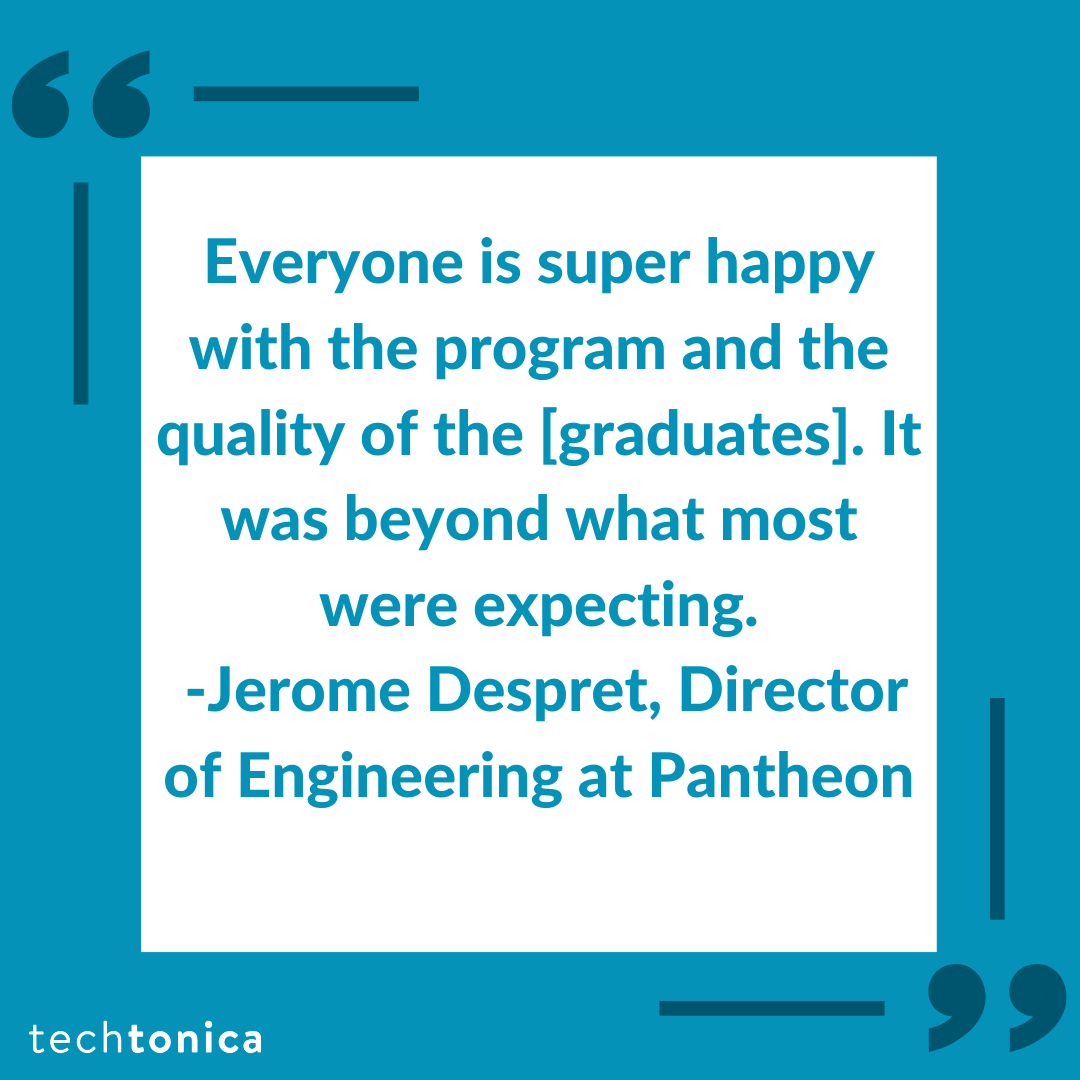 Quote from Jerome Despret at Pantheon saying everyone is thrilled with the program and graduate quality—beyond expectations.